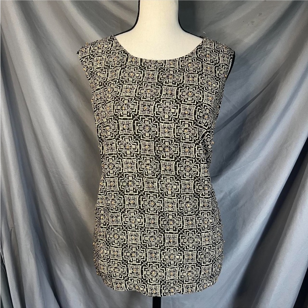 Brown and Cream Patterned Sleeveless Top